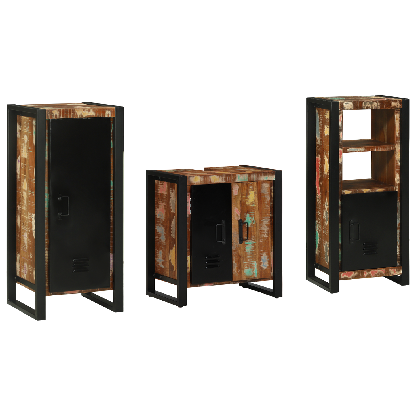 Baderomsinnredningssett med skuff 3 pcs Massiv Reclaim Tre