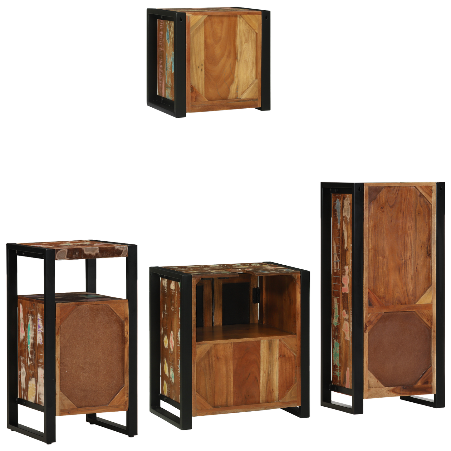 Baderomsinnredningssett med skuff 4 pcs Massiv Reclaim Tre