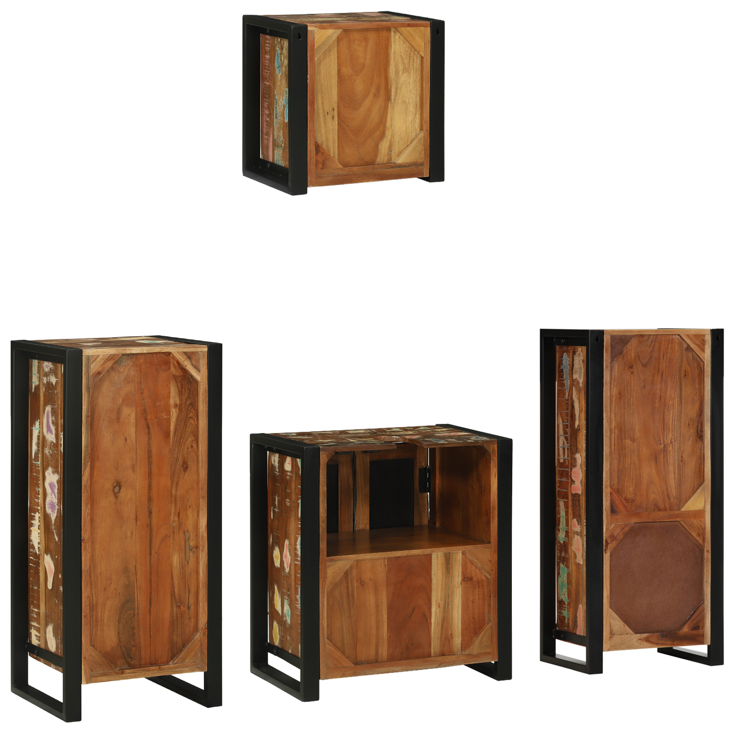 Baderomsinnredningssett med skuff 4 pcs Massiv Reclaim Tre