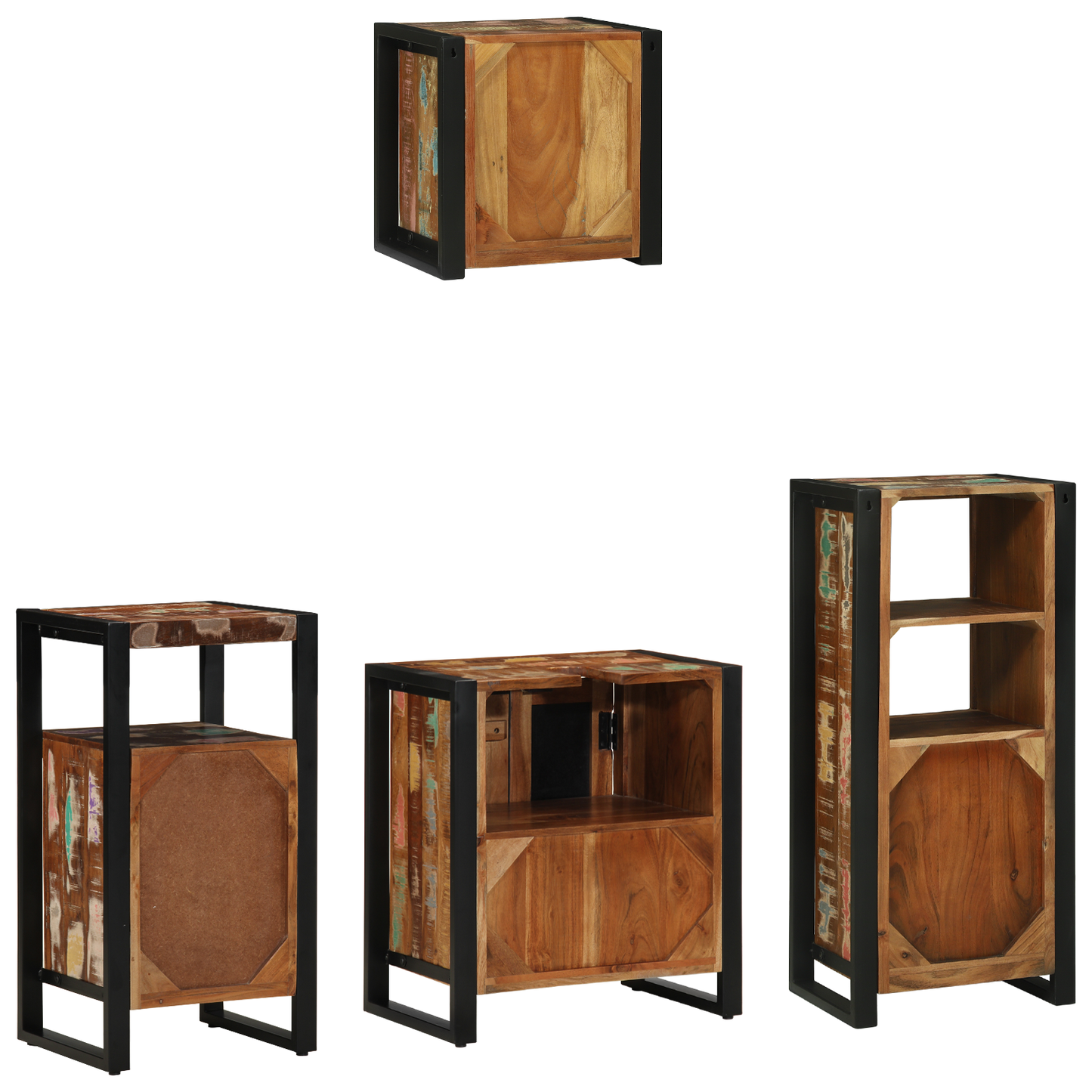 Baderomsinnredningssett med skuff 4 pcs Massiv Reclaim Tre