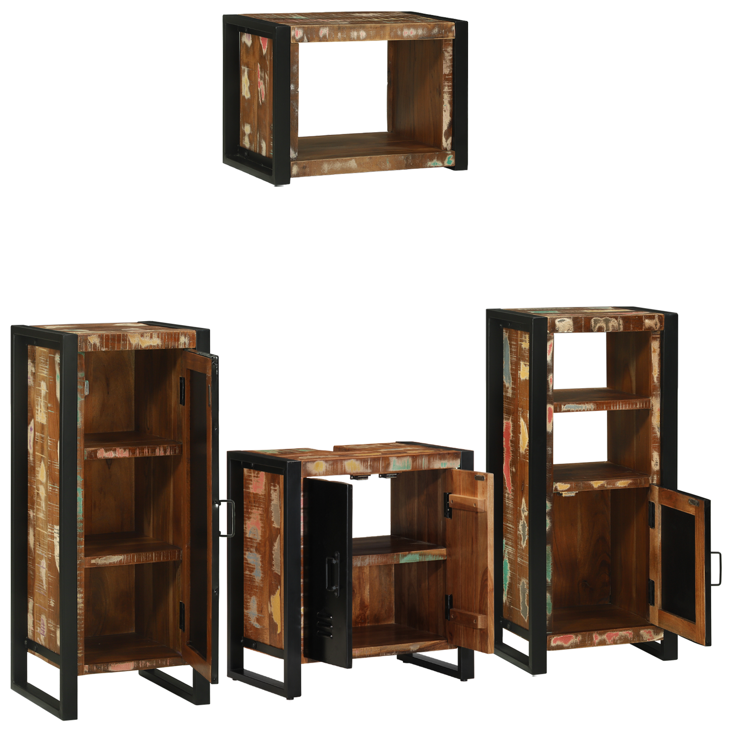 Baderomsinnredningssett med skuff 4 pcs Massiv Reclaim Tre