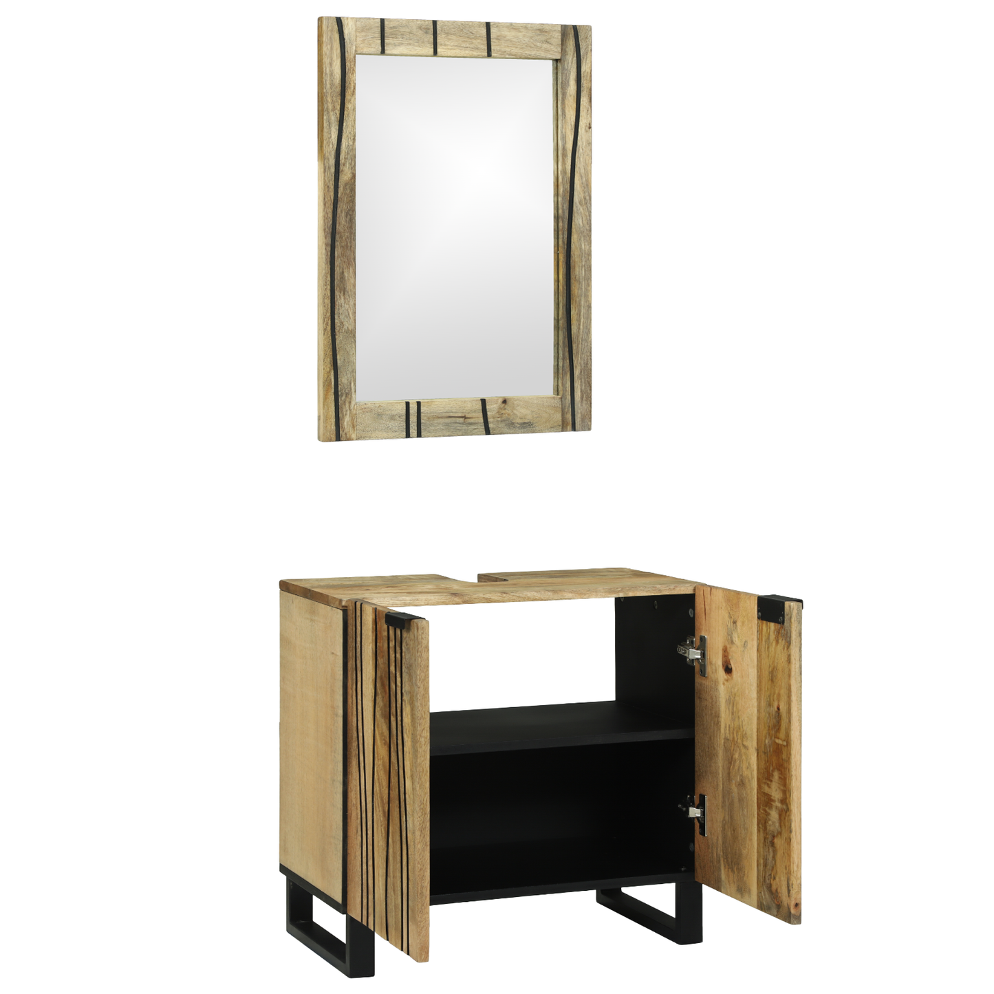 Baderomsskapsett 2 pcs Naturlig Massiv mango tre
