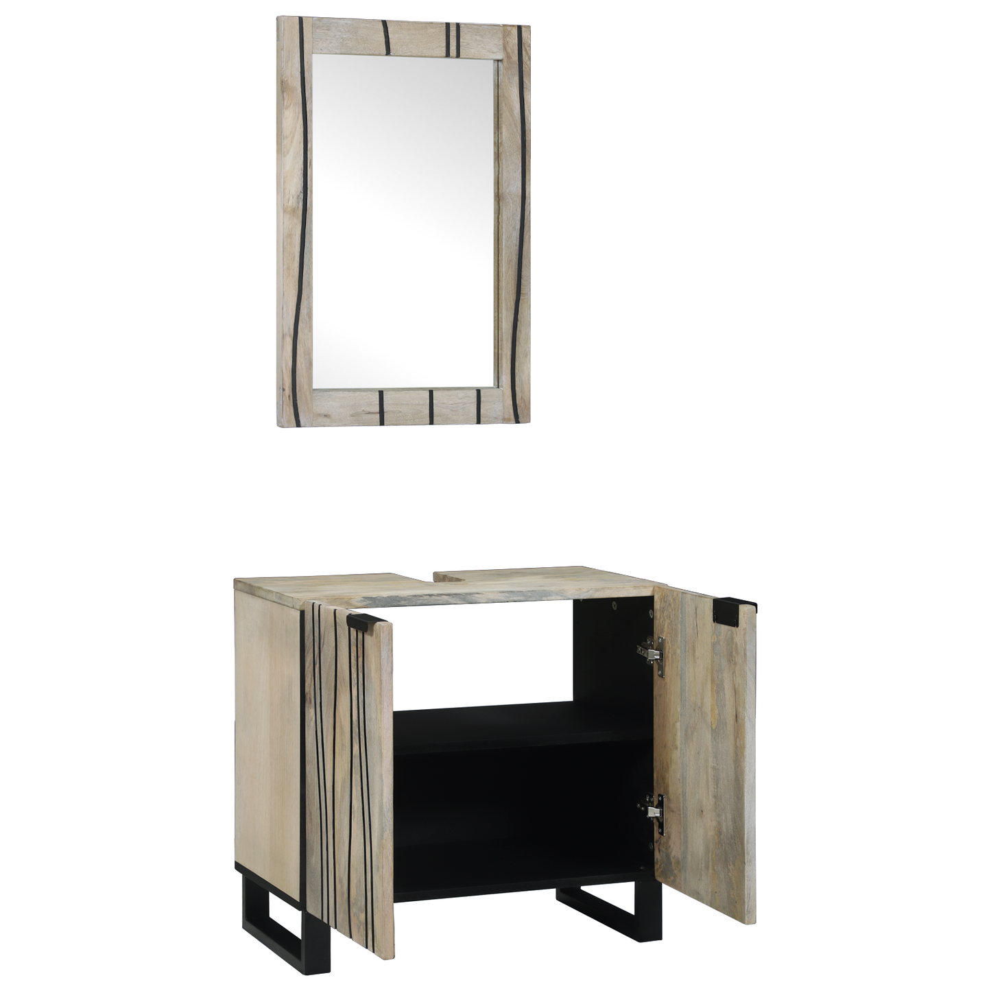 Baderomsskapsett 2 pcs Hvit Massiv mango tre
