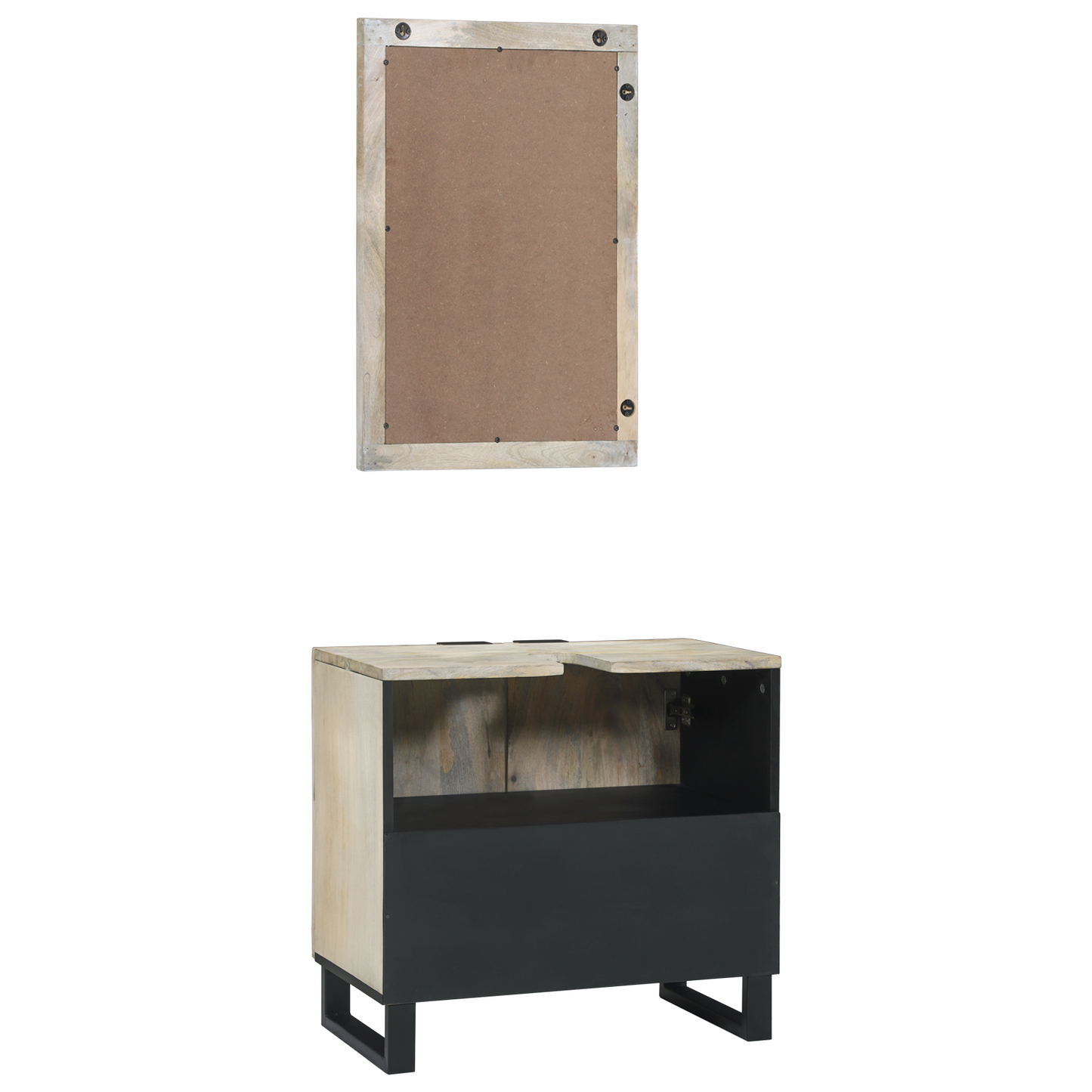 Baderomsskapsett 2 pcs Hvit Massiv mango tre