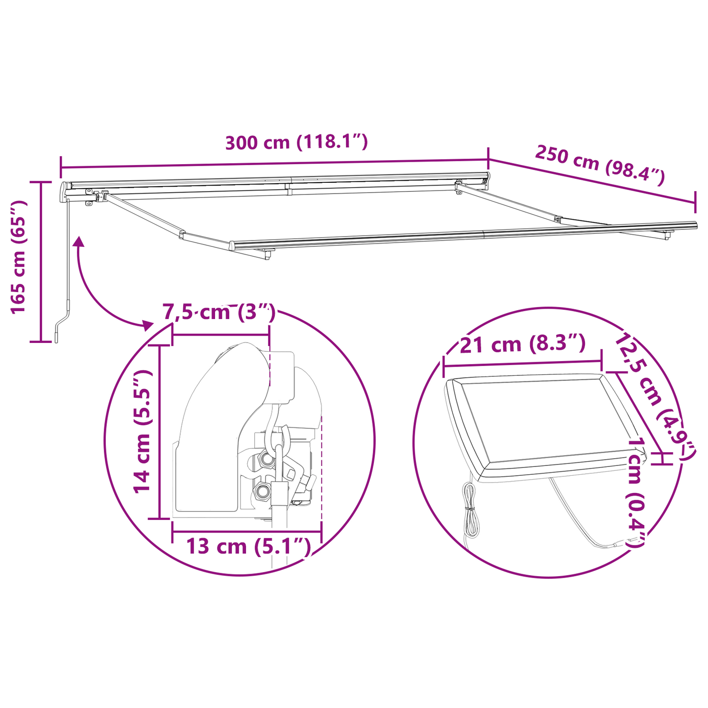 Uttrekkbar markise Flerfarget 300 x 250 cm Stoff og Aluminium
