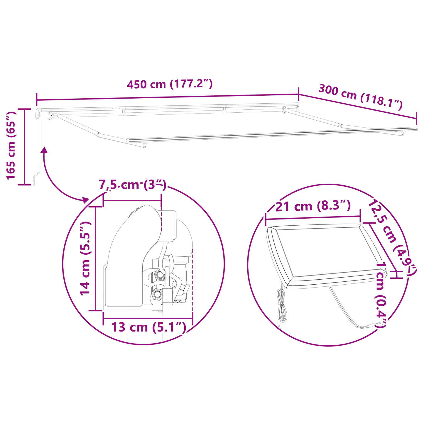 Innvendbar Markise oransje og brun 450 × 300 cm Stoff og stål
