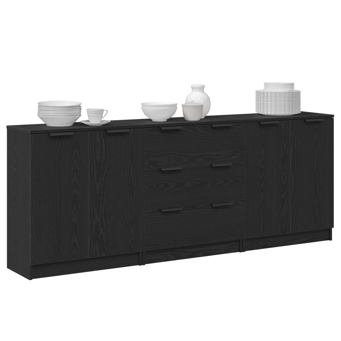 Serviesskap 3 stk. Svart Eik 180 x 30 x 70 cm Konstruert tre
