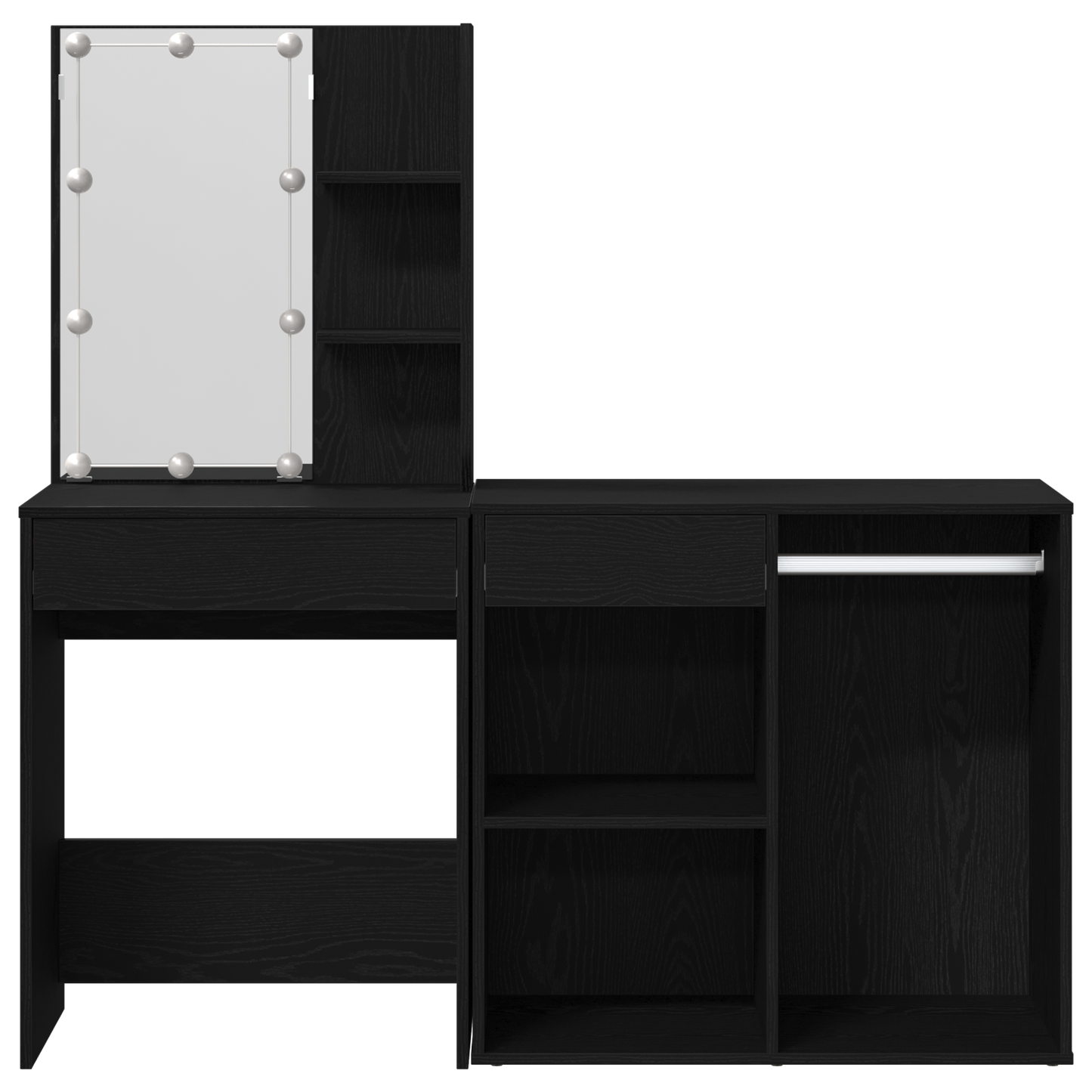 LED Sminkebordsett Svart Eik 140 x 40 x 140 cm Konstruert tre