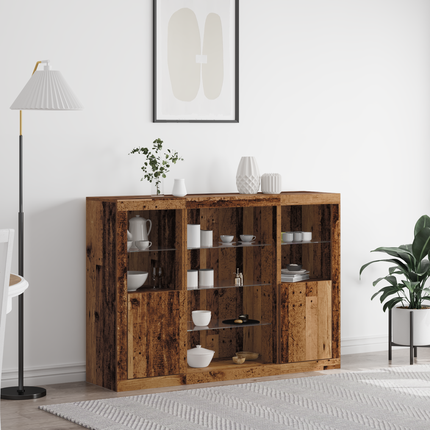 LED sideboard Gammelt tre 142,5 x 37 x 100 cm Konstruert tre