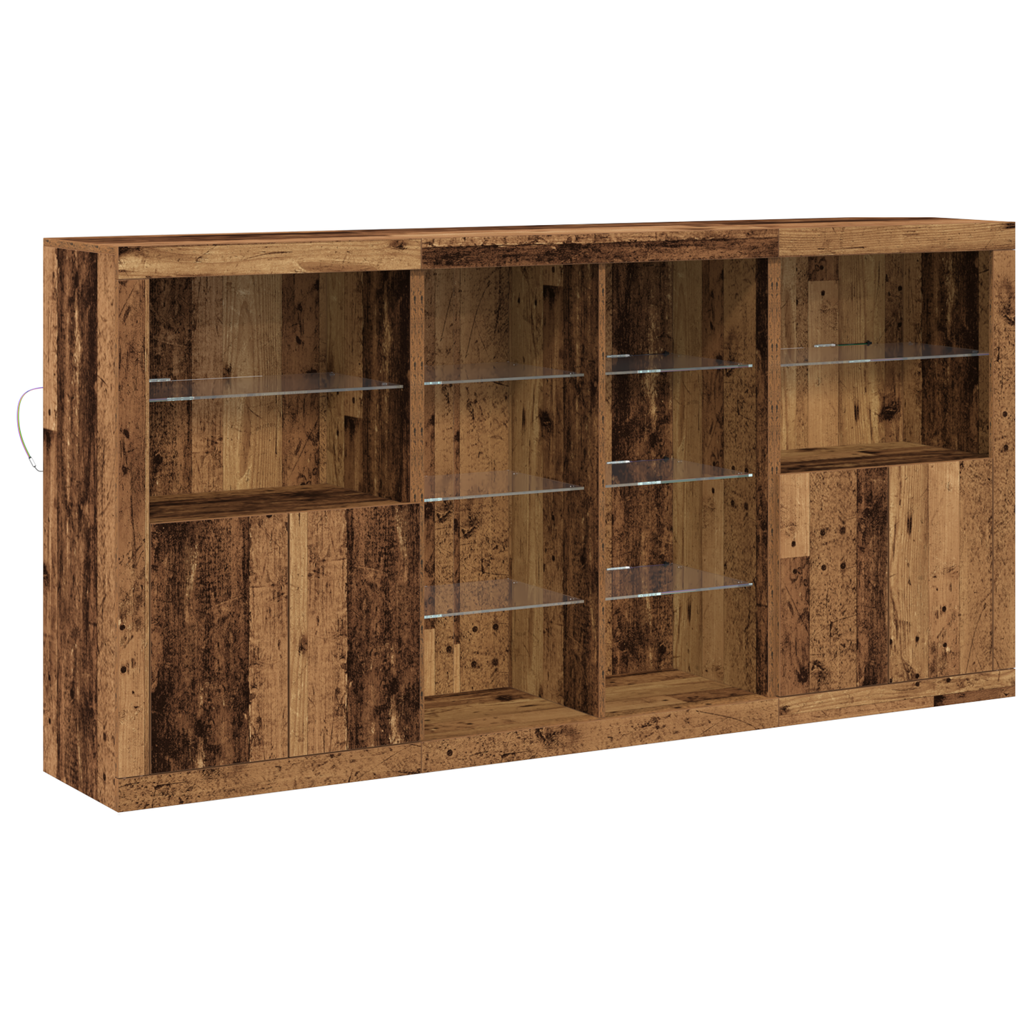 LED sideboard 3 pcs Gammelt tre 202 x 37 x 100 cm