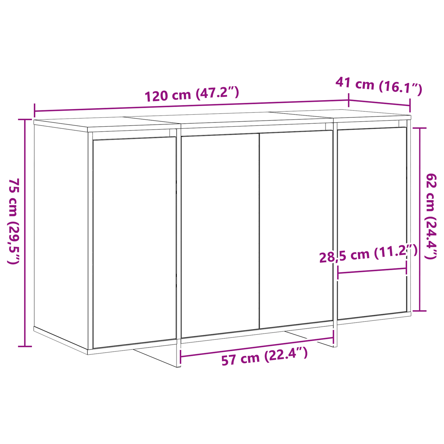 Serviesskap Svart 120 x 41 x 75 cm Konstruert tre