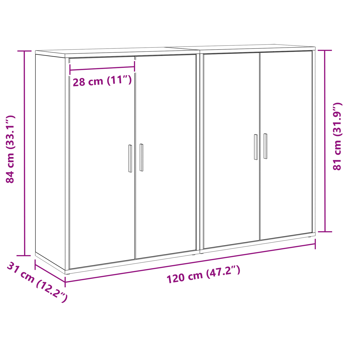 Serviesskap 2 pcs Gammelt tre 60 x 31 x 84 cm Konstruert tre