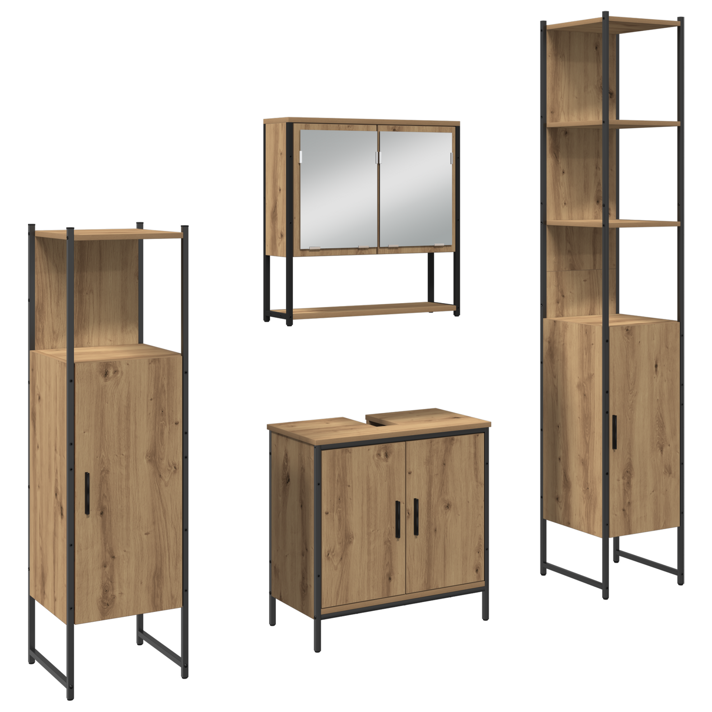 Baderomsinnredningssett 4 stk. Brun 33 x 33 x 185,5 cm
