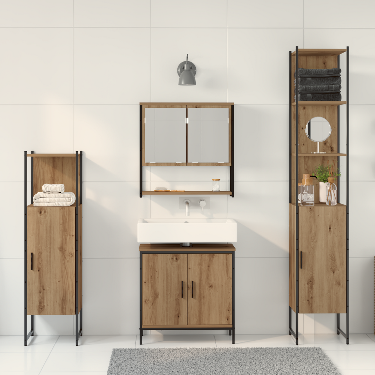 Baderomsinnredningssett 4 stk. Brun 33 x 33 x 185,5 cm