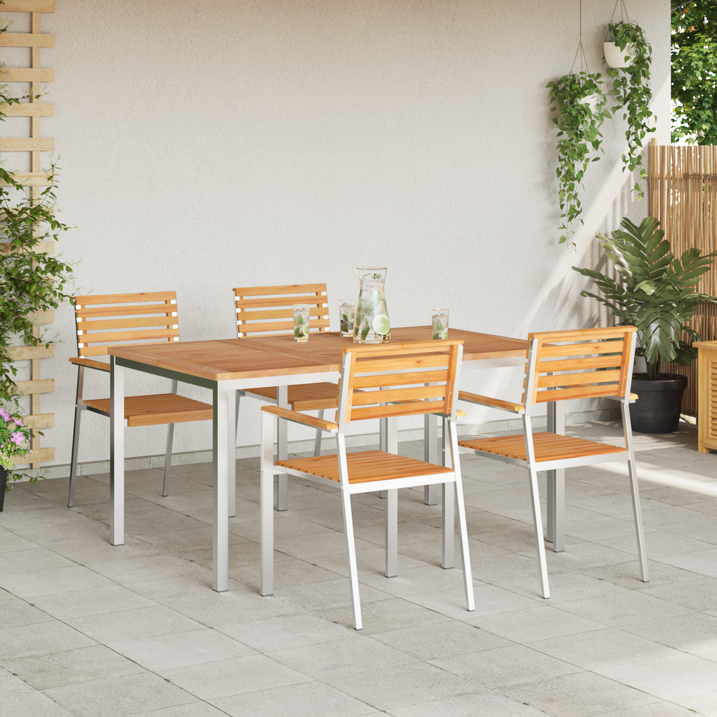 Hage Spisegruppe 5 pcs Massiv teak og rustfritt stål