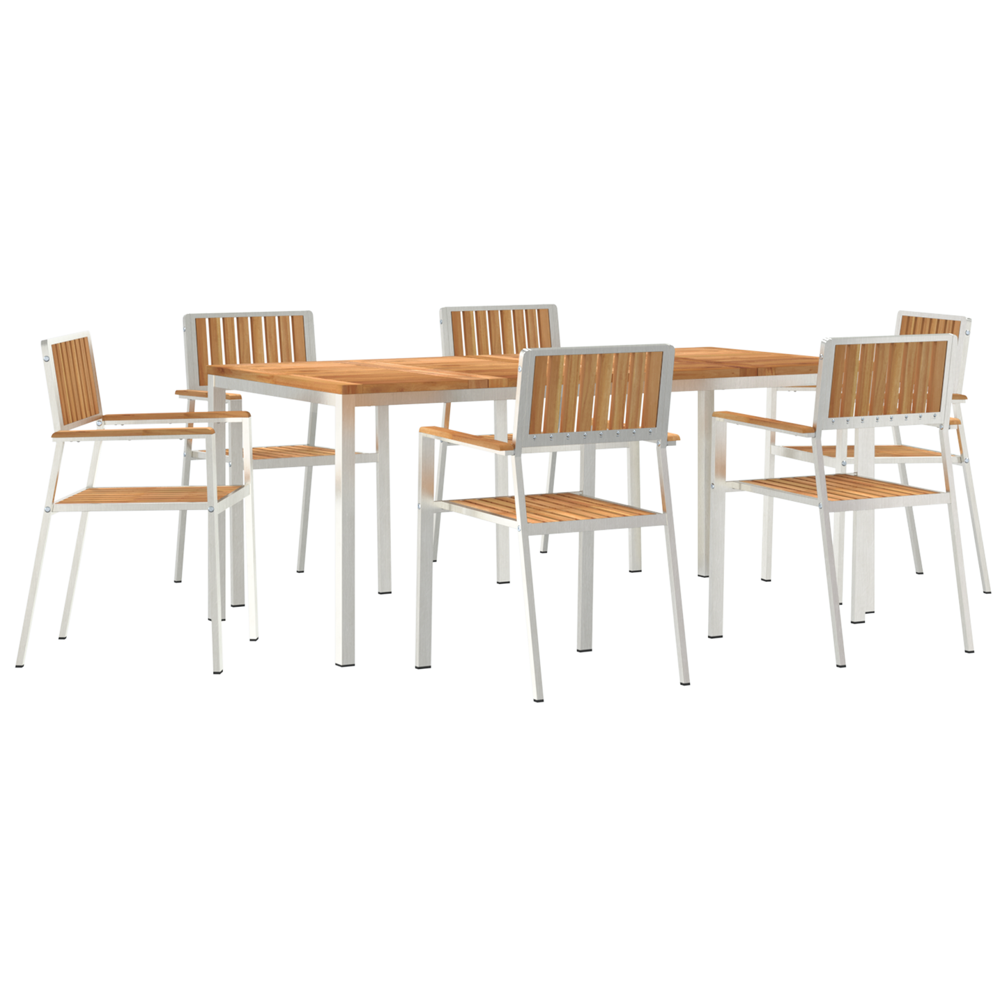 Utendørs spisestue sett 7 pcs Massiv teak og rustfritt stål