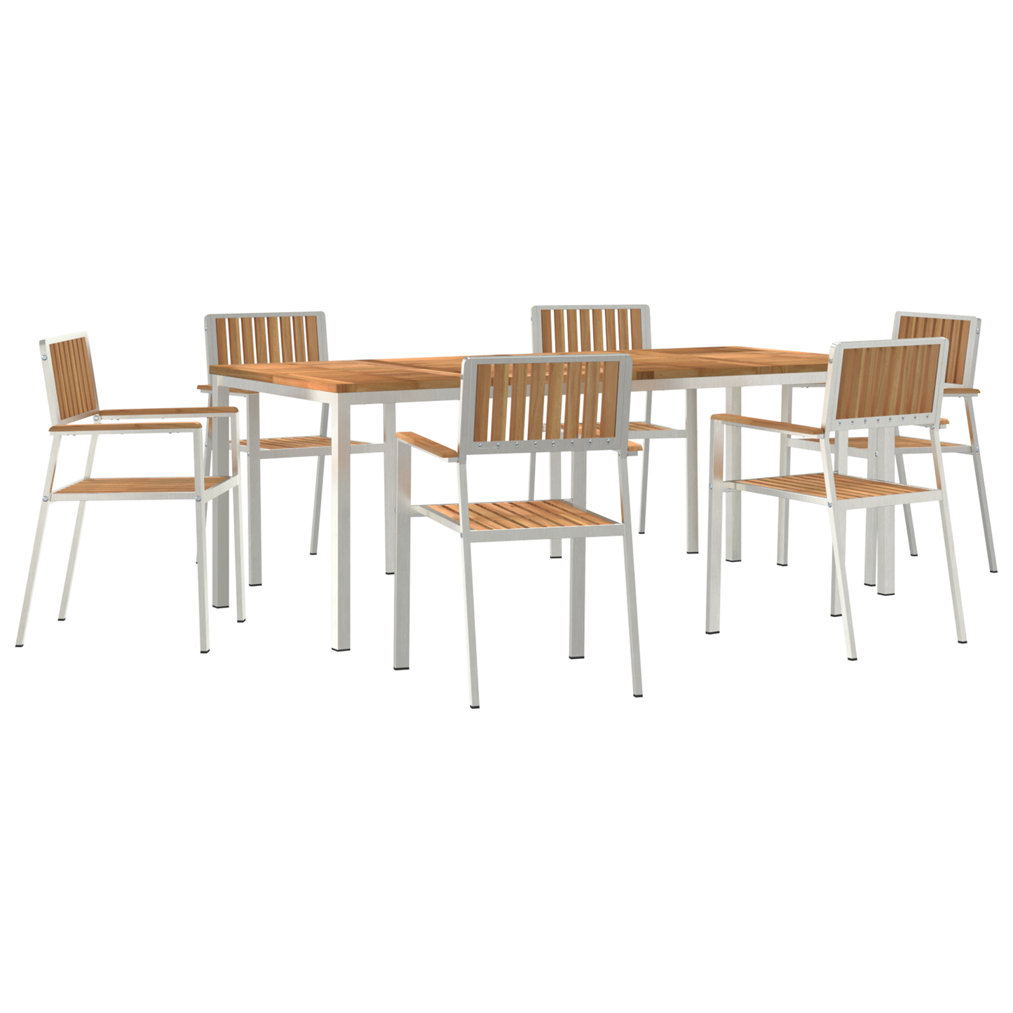 Utendørs spisestue sett 7 pcs Massiv teak og rustfritt stål