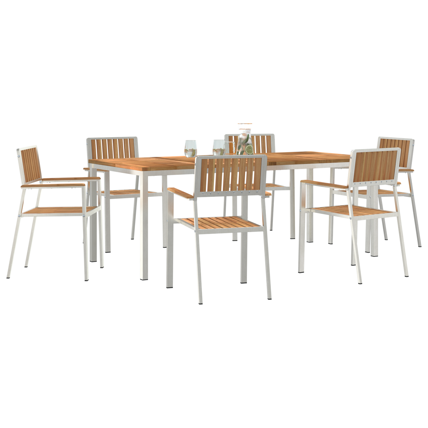 Utendørs spisestue sett 7 pcs Massiv teak og rustfritt stål