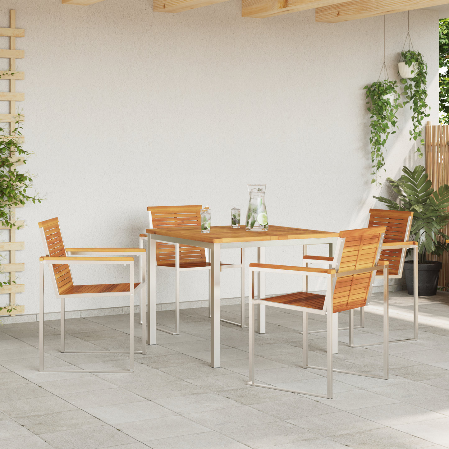 Hage Spisegruppe 5 pcs Massiv akasie tre og rustfritt stål