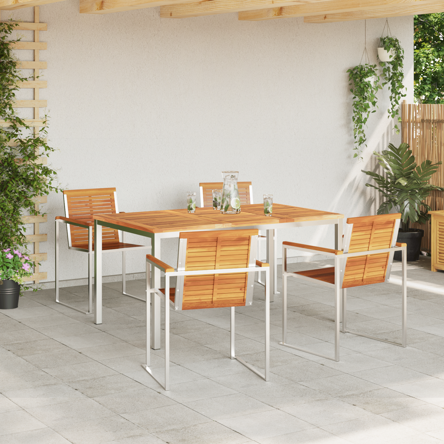 Hage Spisegruppe 5 pcs Massiv akasie tre og rustfritt stål