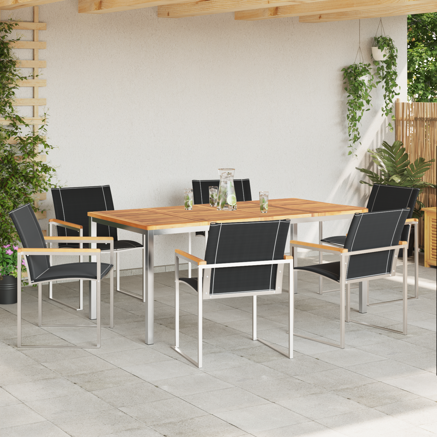 Hage Spisegruppe 7 pcs Massiv akasie tre og rustfritt stål