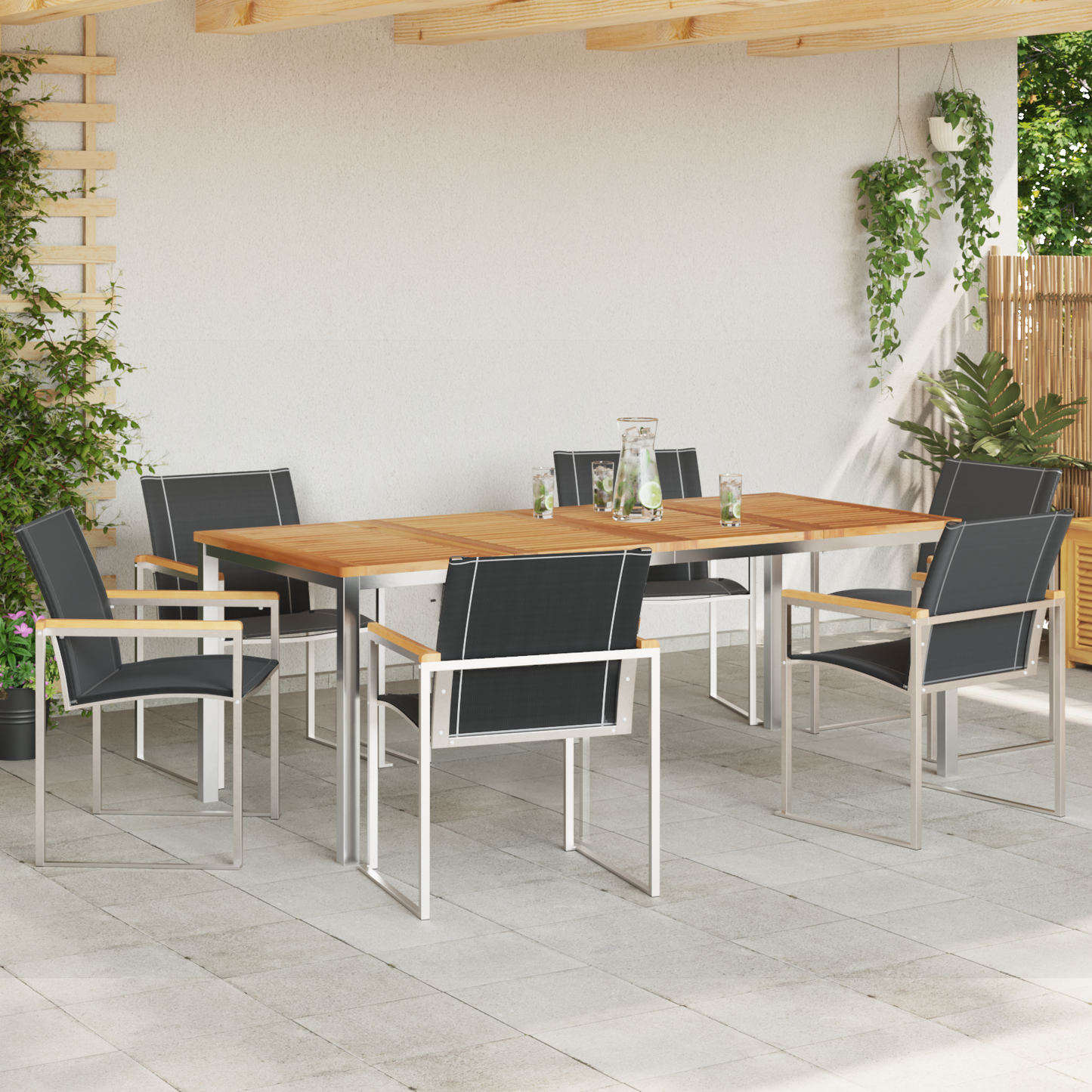 Hage Spisegruppe 7 pcs Massiv akasie tre og rustfritt stål
