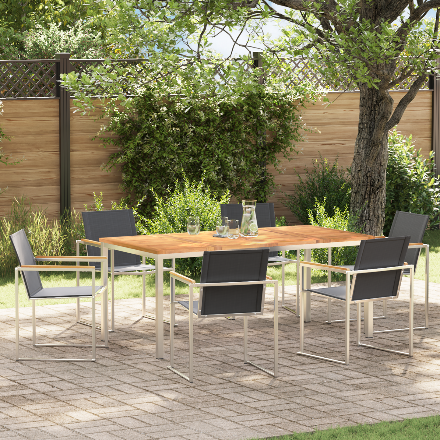 Hage Spisegruppe 7 pcs Massiv teak og rustfritt stål