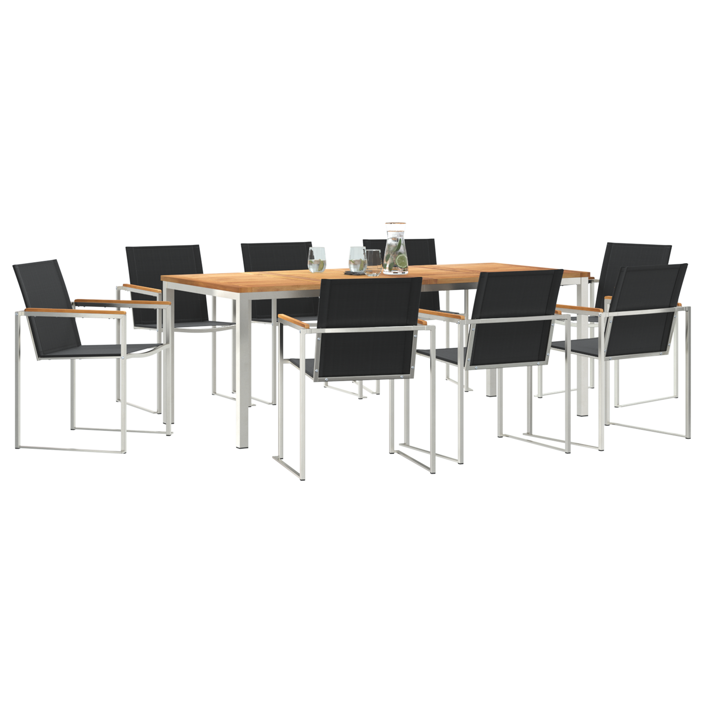 Hage Spisegruppe 9 pcs Massiv teak og rustfritt stål
