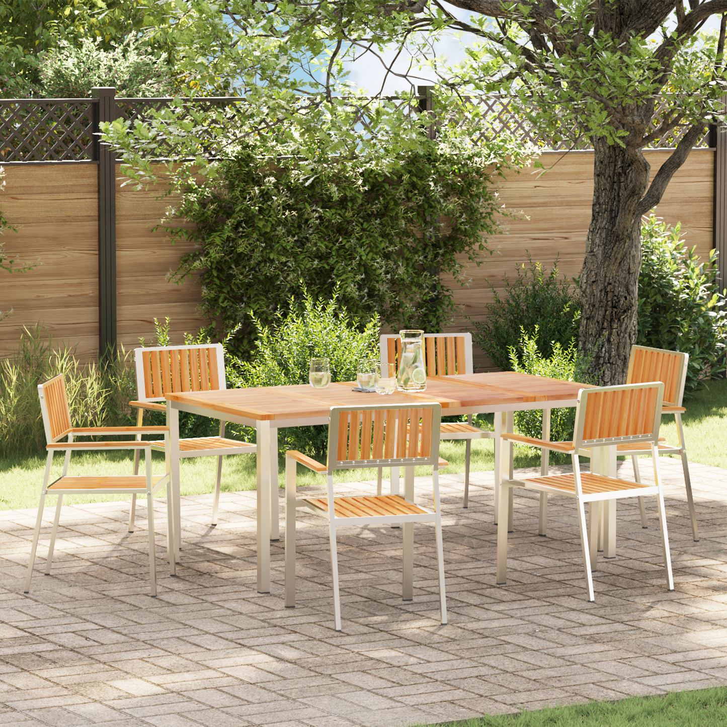 Hage Stol 6 pcs Massiv teak og rustfritt stål