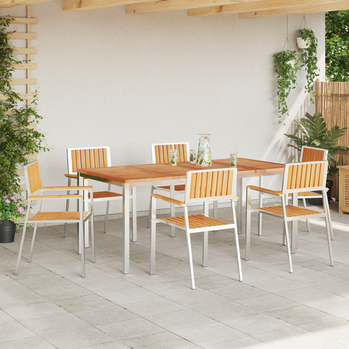 Hage Stol 6 pcs Massiv teak og rustfritt stål