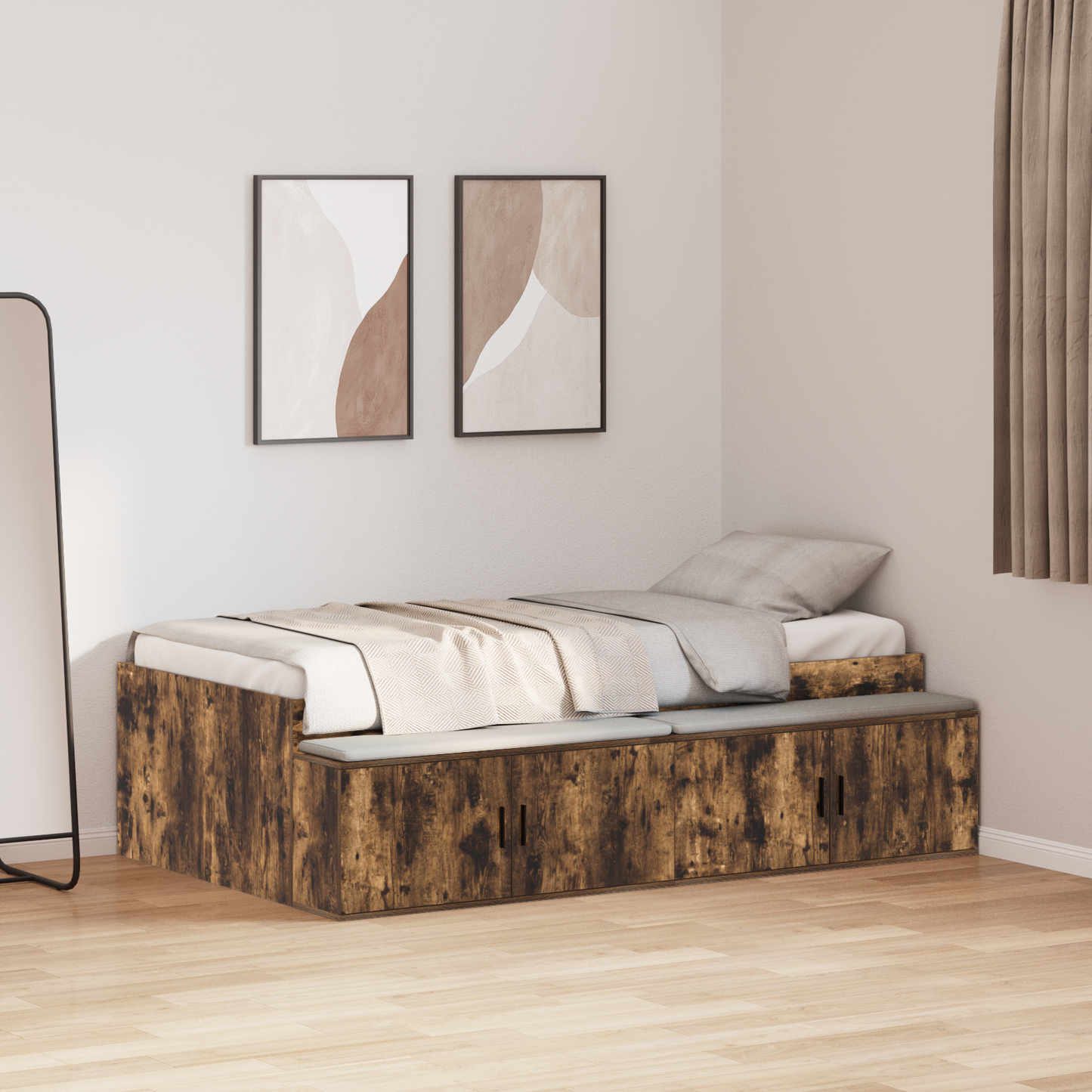 Sengestamme med skuff Røkt eik 70 x 190 cm Konstruert tre