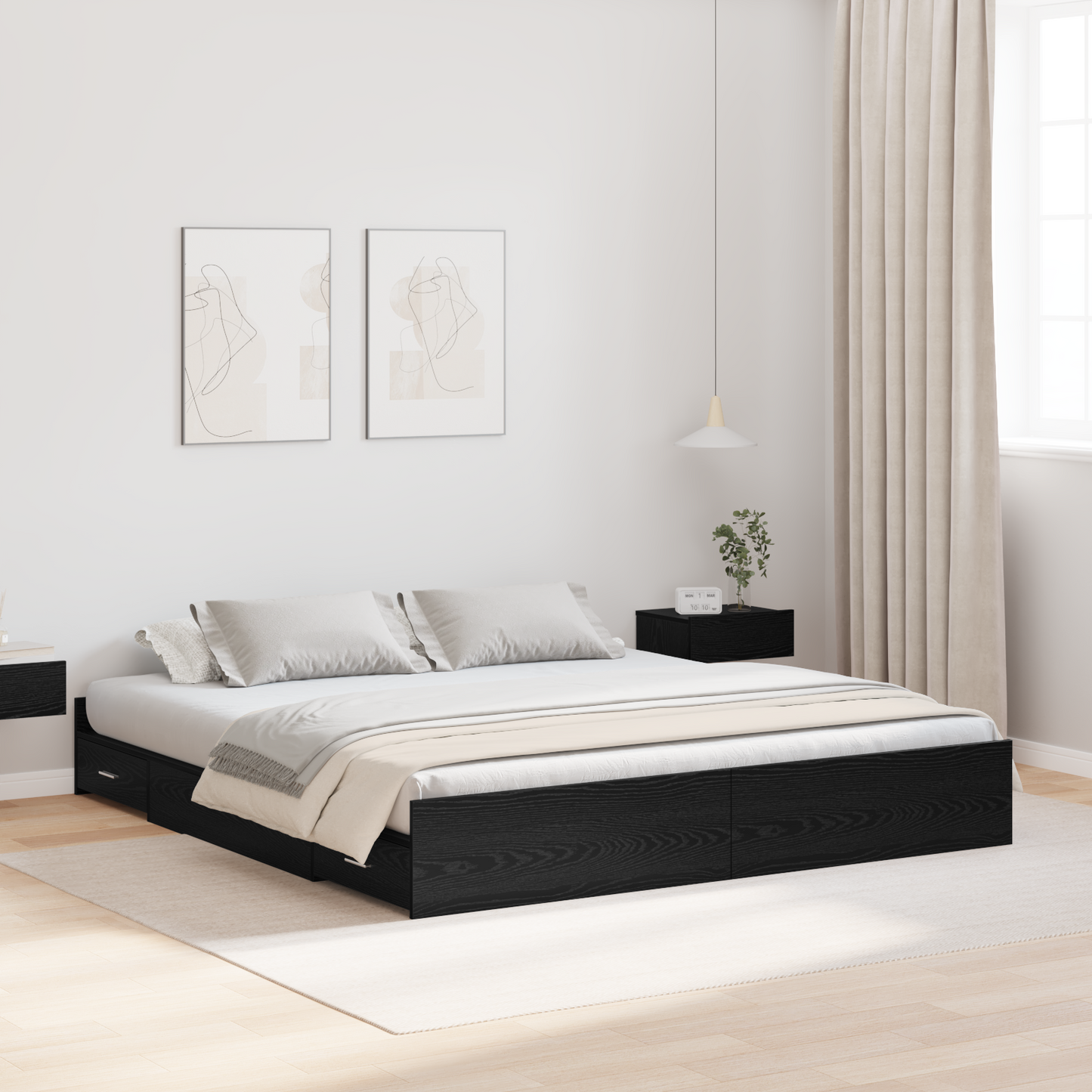 Seng med lagring Svart Eik 200 x 200 cm Konstruert tre
