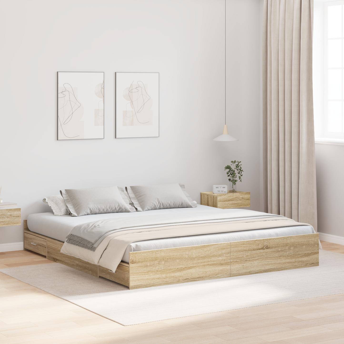 Seng med lagring Sonoma eik 180 x 200 cm Konstruert tre