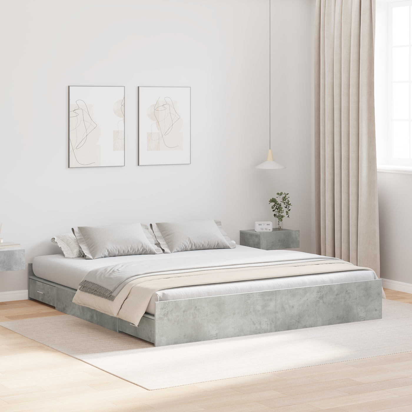 Seng med lagring Betonggrå 180 x 200 cm Konstruert tre