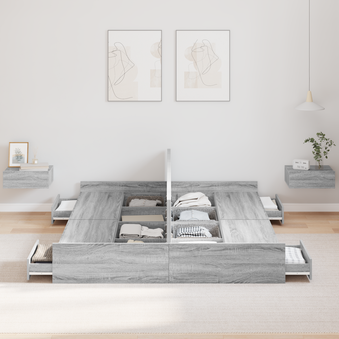 Seng med lagring Grå Sonoma 160 x 200 cm Konstruert tre