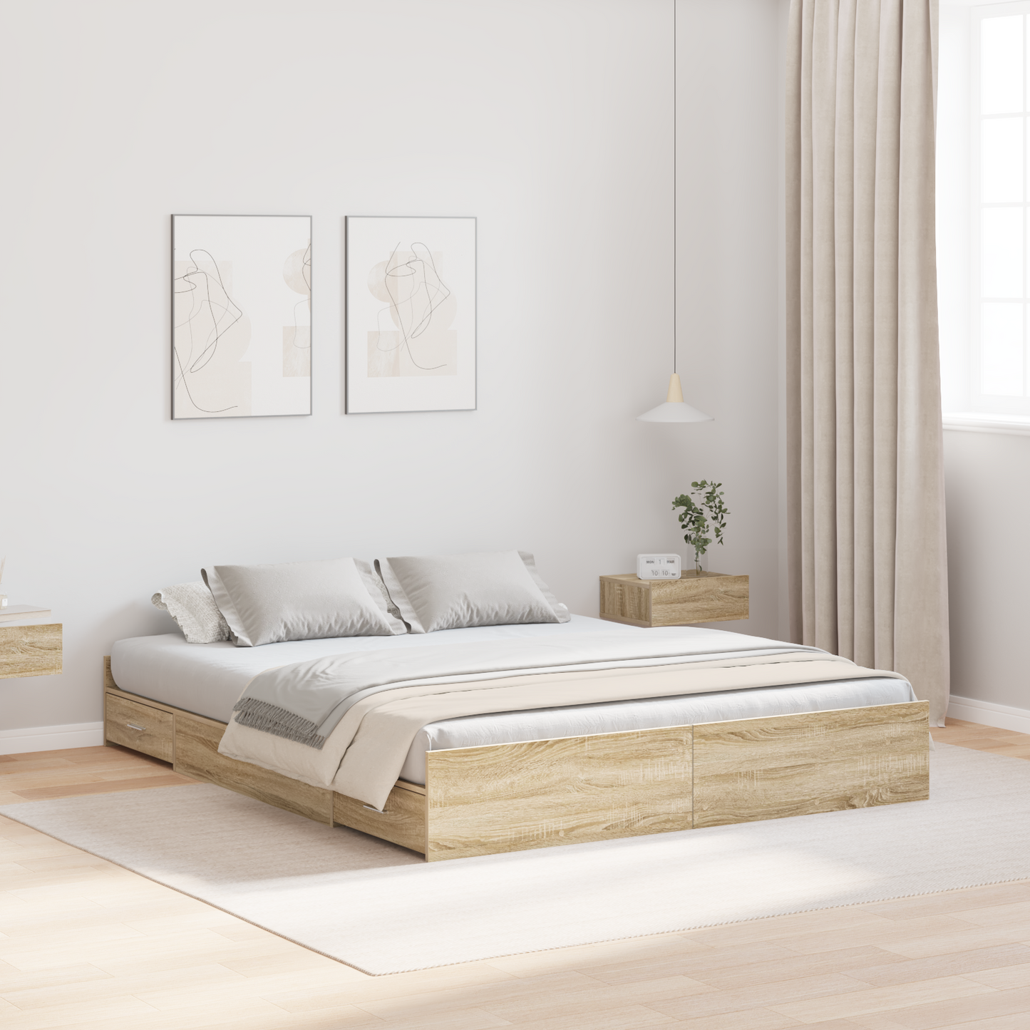 Seng med lagring Sonoma eik 140 x 200 cm Konstruert tre
