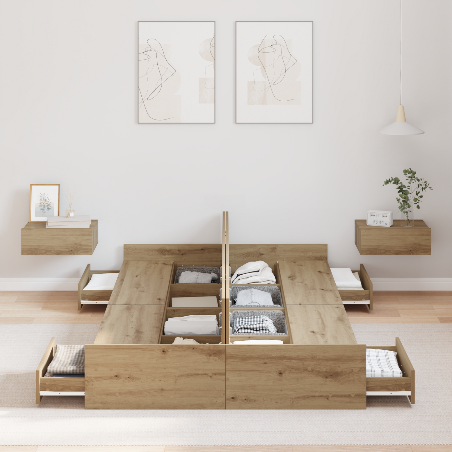 Seng med lagring Artisan Eik 120 x 200 cm Konstruert tre