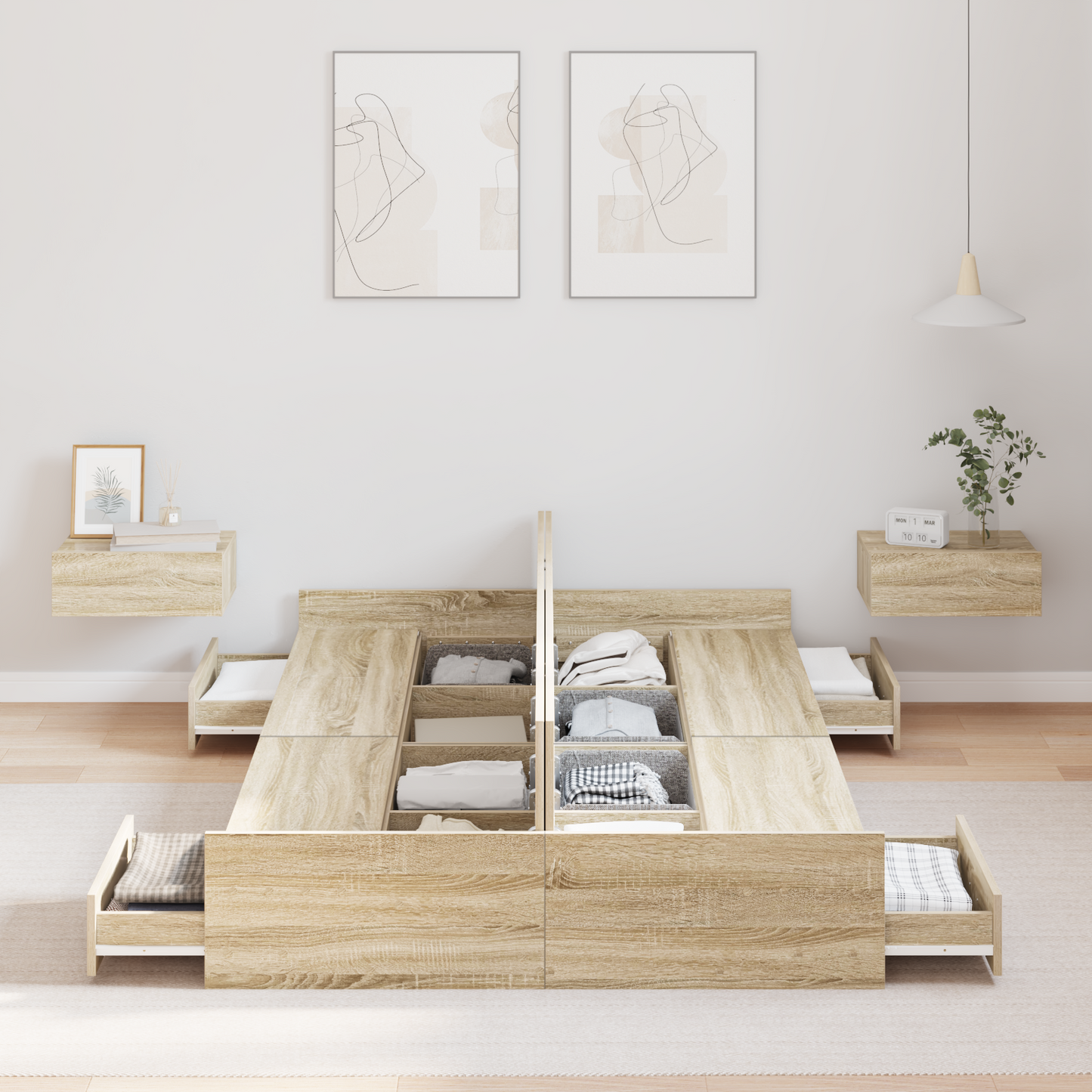Seng med lagring Sonoma eik 120 x 190 cm Konstruert tre