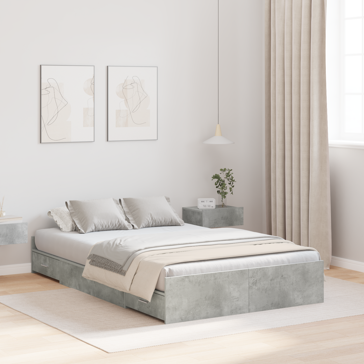 Seng med lagring Betonggrå 120 x 190 cm Konstruert tre