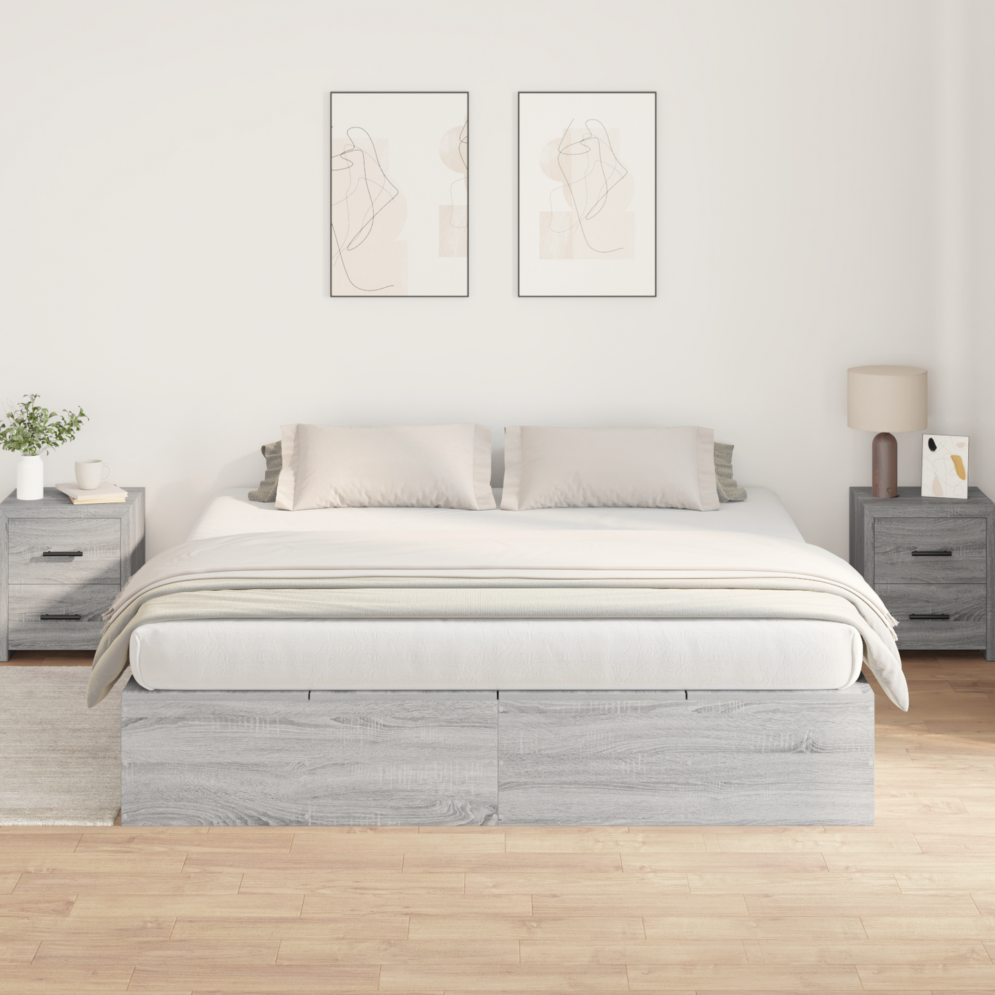 Seng med lagring Grå Sonoma 200 x 200 cm Konstruert tre