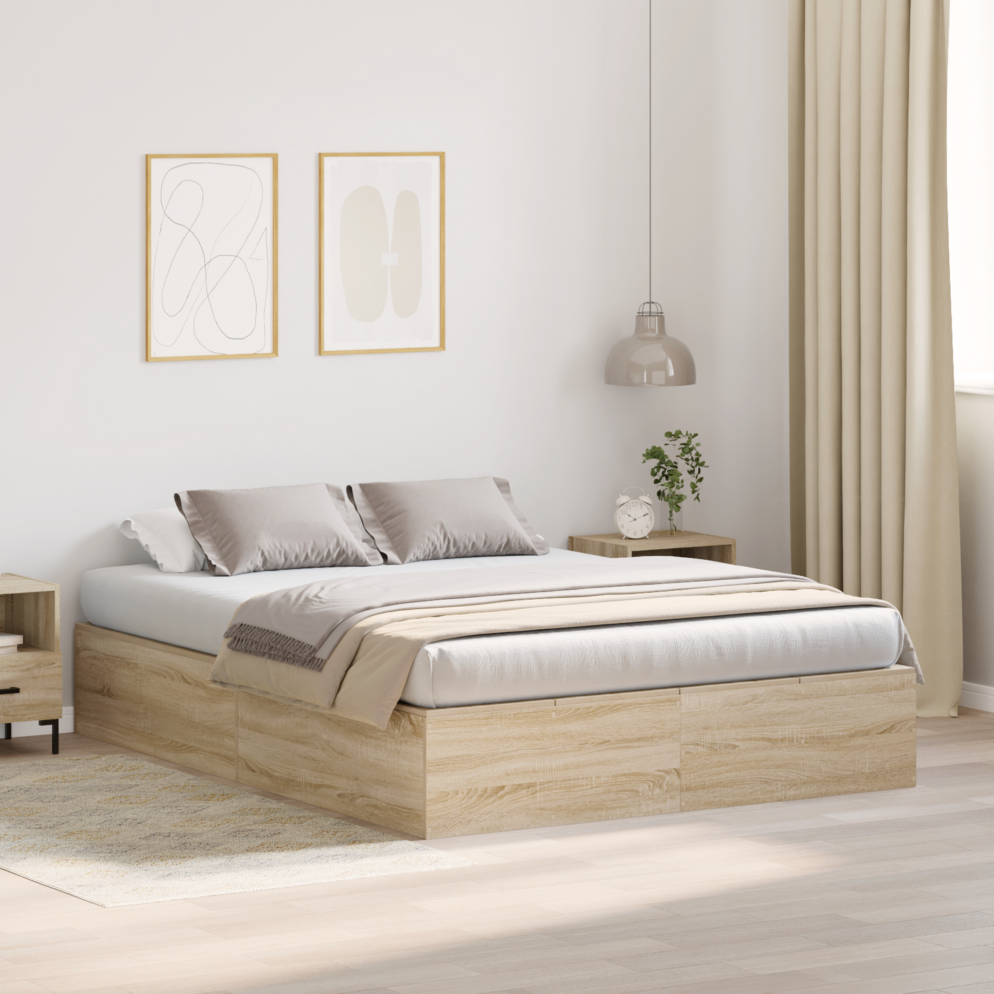 Seng med lagring Sonoma eik 160 x 200 cm Konstruert tre