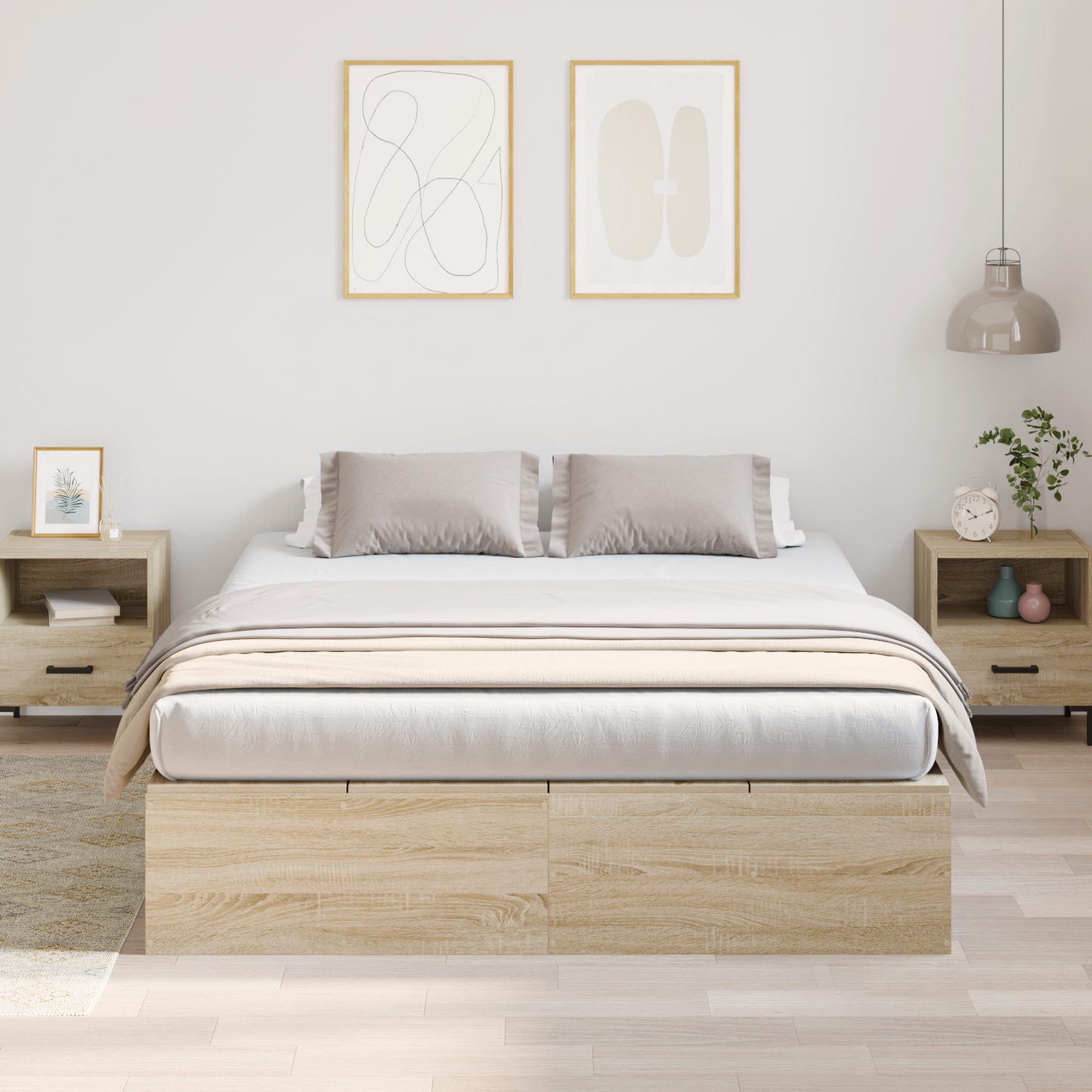 Seng med lagring Sonoma eik 160 x 200 cm Konstruert tre
