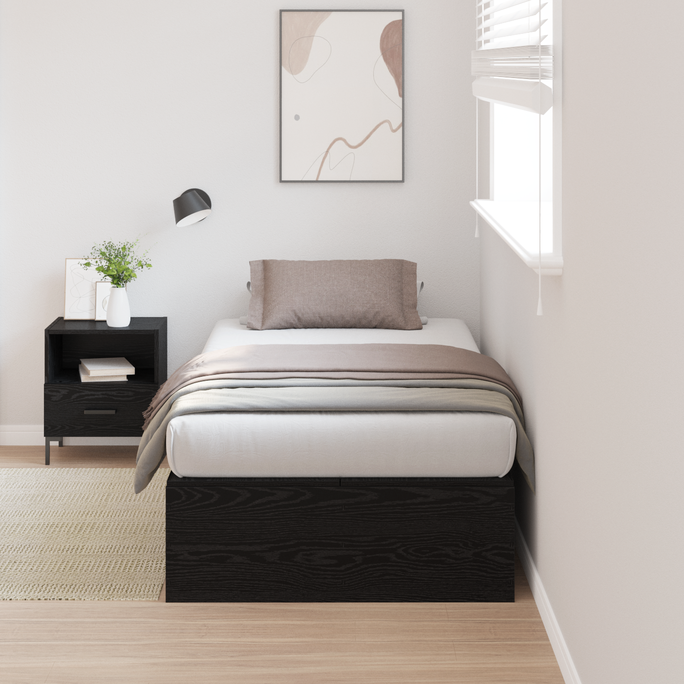 Seng med lagring Svart Eik 70 x 190 cm Konstruert tre