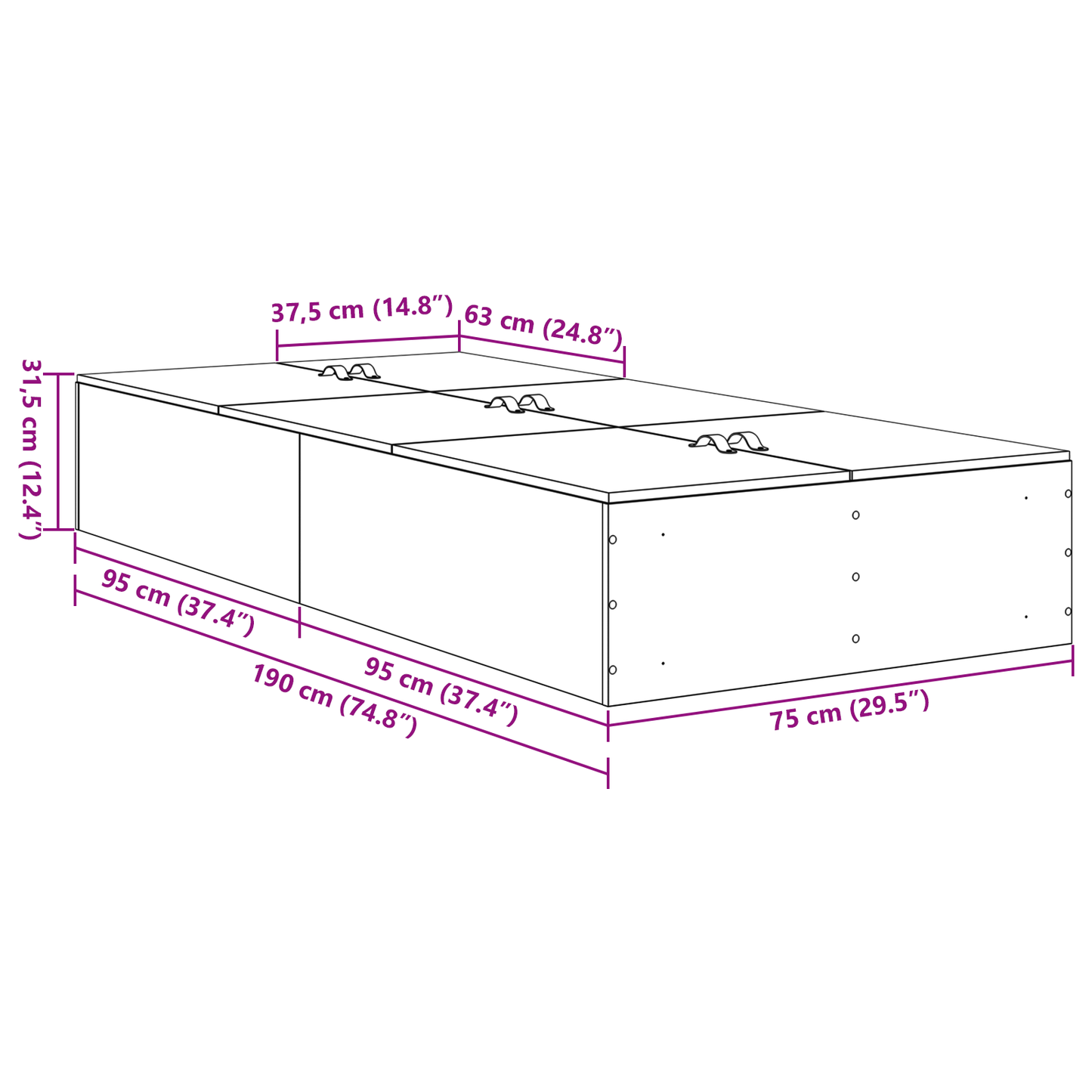 Seng med lagring Gamle tre 70 x 190 cm Konstruert tre