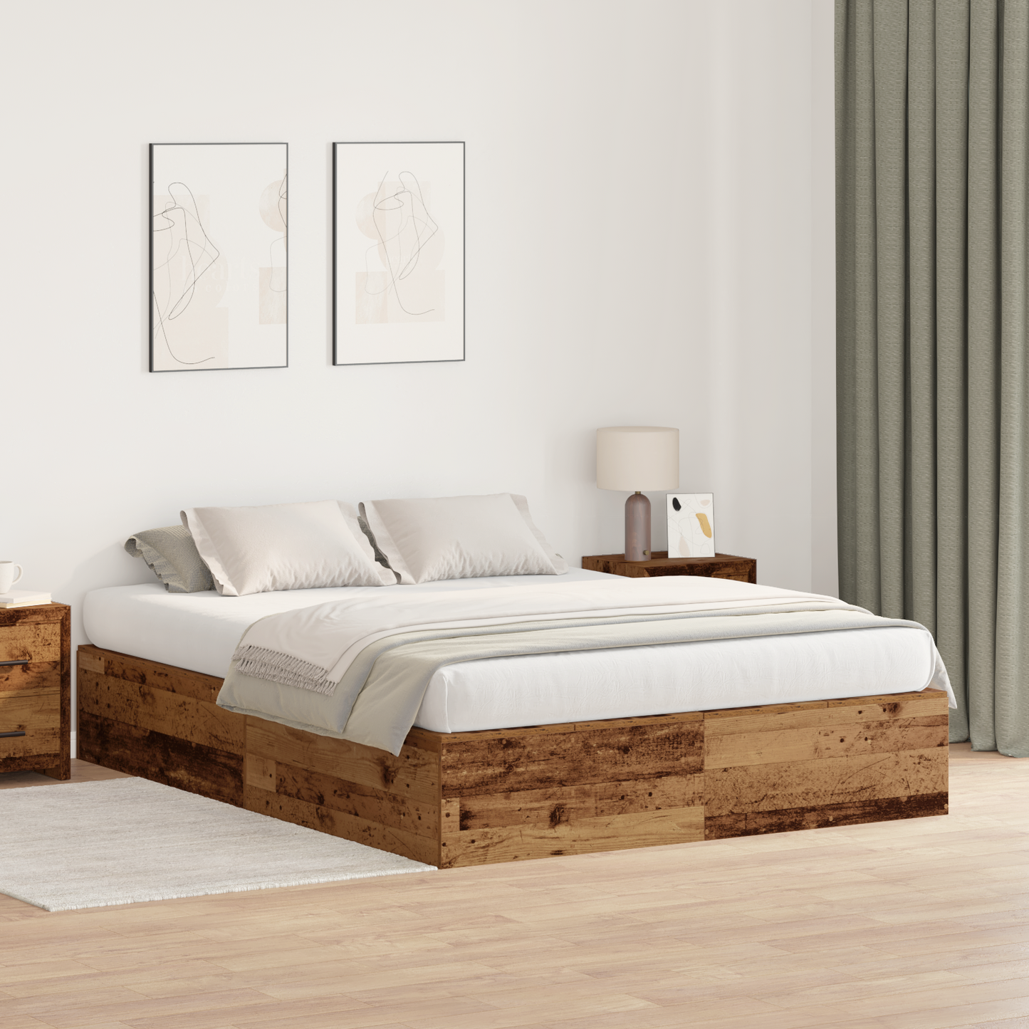 Seng med lagring Gamle tre 135 x 190 cm Konstruert tre