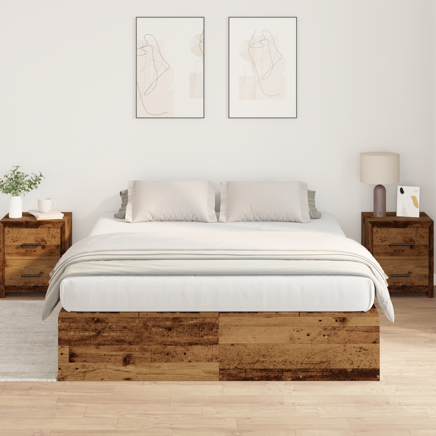 Seng med lagring Gamle tre 135 x 190 cm Konstruert tre