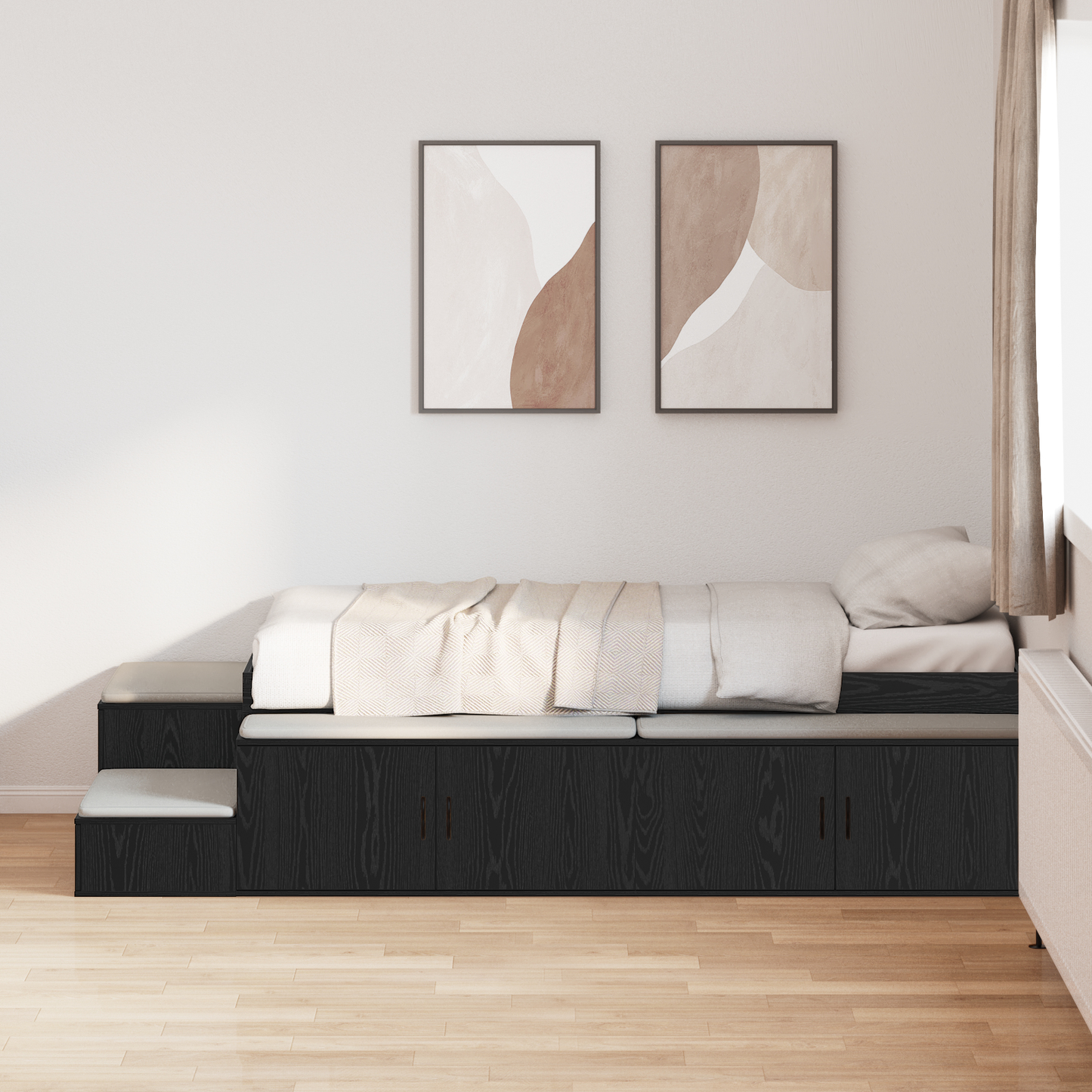 Seng med lagring Svart eik 234 x 103 x 53.5 cm Konstruert tre