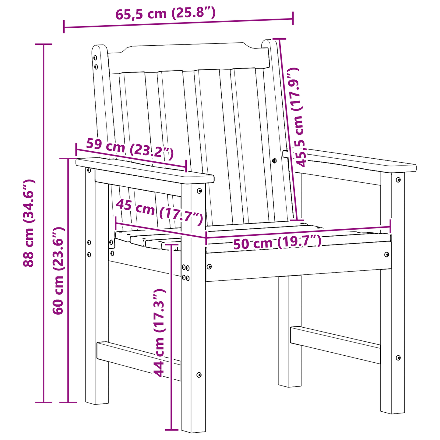 Hage Stol 6 pcs Hvit 65,5 x 59 x 88 cm Polyethylen