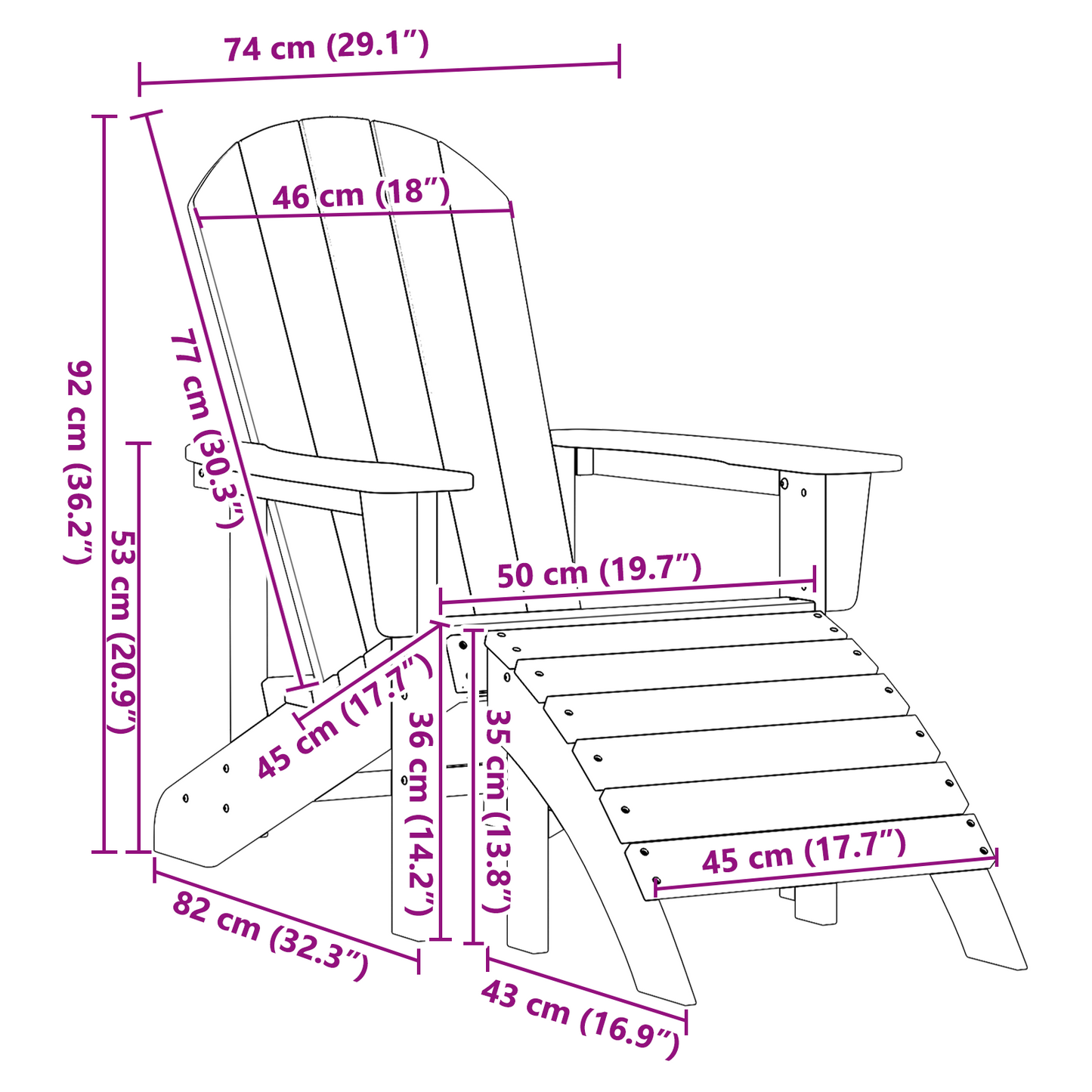 Hage Stol 2 pcs Svart 83 x 74 x 92 cm Polyethylen