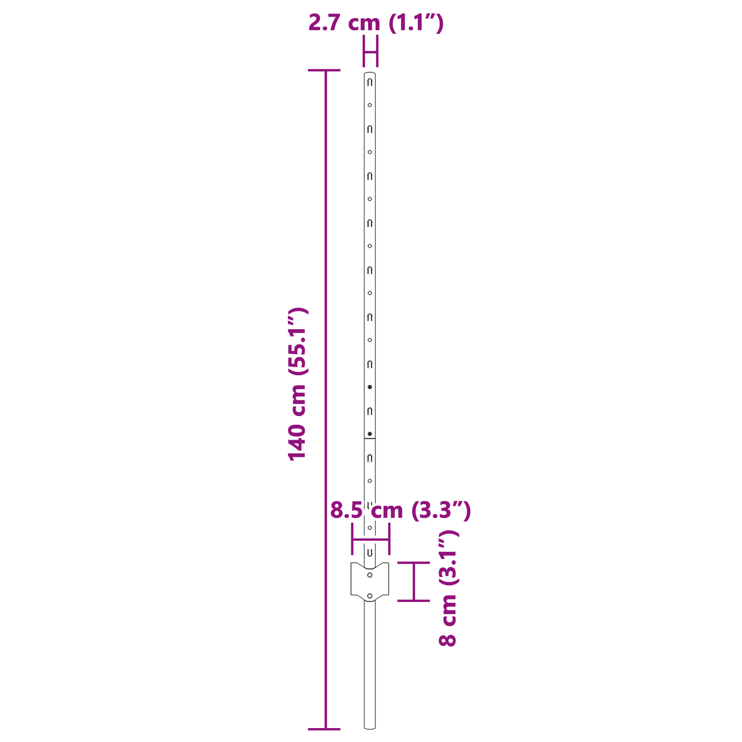 Innebygd gjerdepåle 44 stk. Sølv 140 cm Pulverlakkert stål